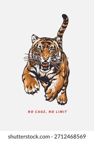 typography slogan with tiger leaps and charges forward vector illustration 