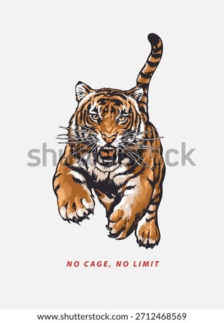 typography slogan with tiger leaps and charges forward vector illustration 