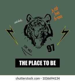 Typography slogan with tiger vector for t shirt printing and embroidery, Graphic tee and printed tee