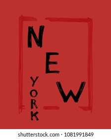 Typography slogan with tropical leaves. Hand drawn New York vector for t shirt printing.
