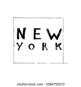 Typography slogan with tropical leaves. Hand drawn New York vector for t shirt printing.