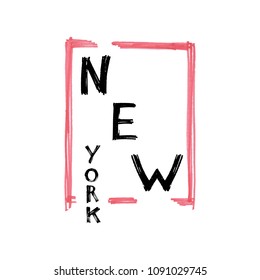 Typography slogan with tropical leaves. Hand drawn New York vector for t shirt printing.