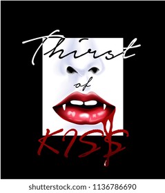 typography slogan with vampire lips illustration