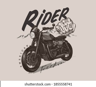 typography slogan with vintage motorcycle,vector design for t-shirt.