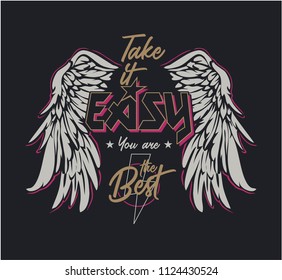 typography slogan with wings illustrtaion