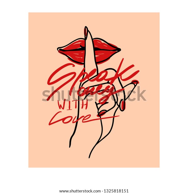 Typography\
slogan woman with finger on lips\
illustration