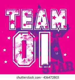 Typography sport vector graphic print for t -shirt . fashion illustration on pink background 