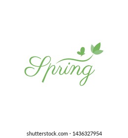 typography spring letter with butterfly and leaf concept logo vector