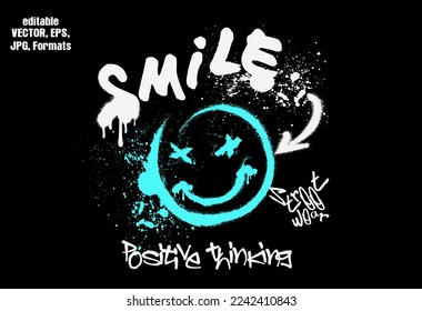 typography street art graffiti slogan print with spray effect for graphic tee. melting smile face for graphic tee t shirt or sweatshirt - Vector