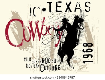 typography street art graffiti with spray splash effect, grunge art cowboy rodeo, rodeo, cowboy, urban Graffiti street art style slogan for t shirt or sweatshirt