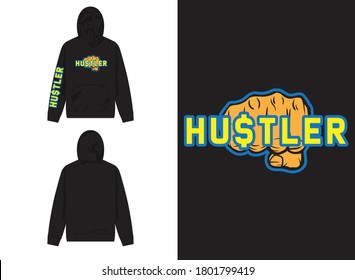 Typography Street Wear Hoodie Hustler With Fist