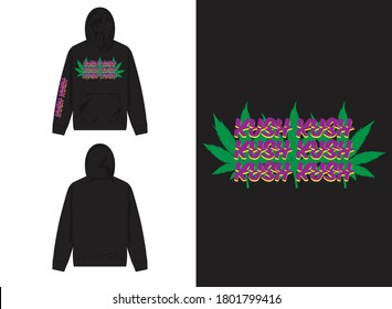 Typography Street Wear Hoodie Kush Kush With Weed Illustration