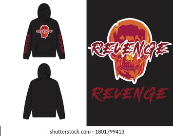 Typography Street Wear Hoodie Revenge With Skull Head