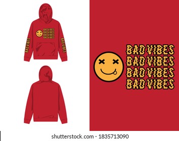 Typography Streetwear Hoodie
Bad Vibes, Smile Icon