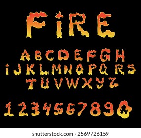 Typography in the style of fire flames, Flame ABC, Hot typography. vector illustration.