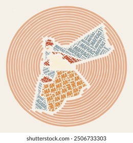 Typography style image of Jordan. Regions word clouds of Jordan. Vintage image design with scratch texture.