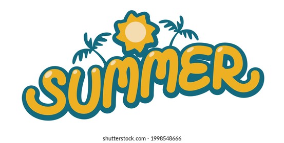 typography summer have border, icon sun and coconut tree, image vector on white background,