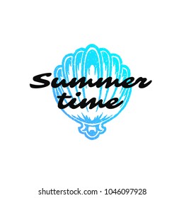 Typography summer t-shirt vector illustration. Graphic tee print design with summer time slogan and shell silhouette.
