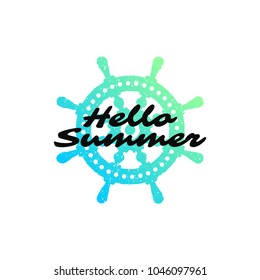 Typography summer t-shirt vector illustration. Graphic tee print design with hello summer slogan and sun silhouette.