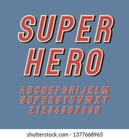 Typography Super Hero Alphabet Style. Decorative Typeset Modern Font. Letters and Numbers Design Set.