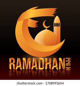 typography the symbol of ramadan with the mosque and the moon, islamic calligraphy design