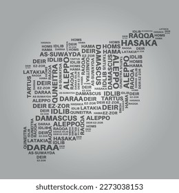 typography syrian map with cities name 