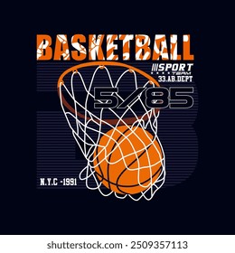 Tipografía para camiseta, baloncesto, departamento de equipo deportivo, ilustración gráfica de diseño