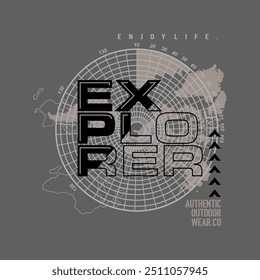 typography for t shirt, little explorer, authentic outdoor wear, cute vector, enjoy life, design graphic illustration