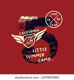 typography for t shirt, vector little summer camp california design graphic illustration