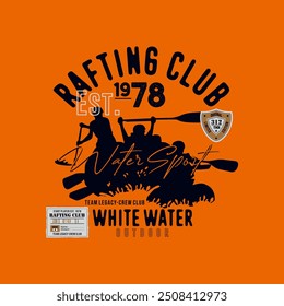 tipografía para camiseta, club de rafting de Vector, Est. 1978, agua blanca, ilustración gráfica de diseño