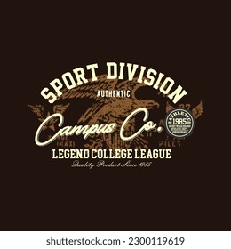 typography for t shirt, vector sport division legend college league design graphic illustration