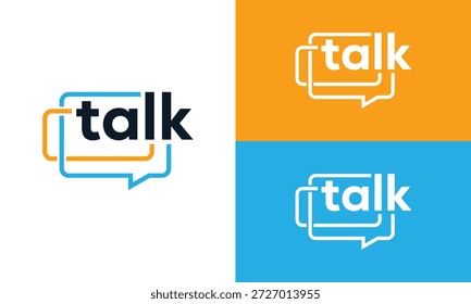 Typography talk logo design, chat bubble communication symbol vector icon concept