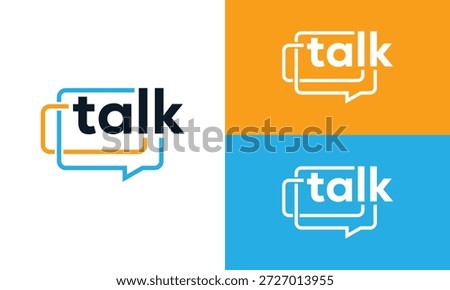 Typography talk logo design, chat bubble communication symbol vector icon concept