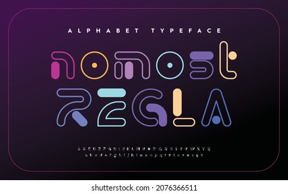 Typography technology electronic future creative font. Alphabet designs fonts set a to z. Decorative rounded fonts typeface.