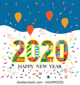 Typography text 2020 font in geometric style with balloon on white background, Creative design for Greeting Lettering. New Year of the rat symbol 2020, flyers, posters, banners and calendar, 