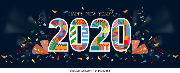 Typography text 2020 font and rat in geometric style on dark blue background,Creative design for Greeting Lettering.New Year of the rat symbol 2020, flyers, posters, banners and calendar, 