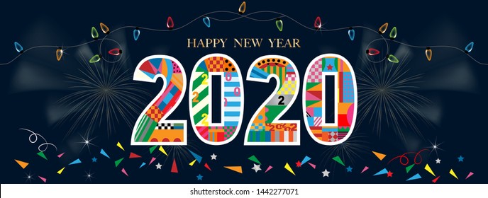 Typography text 2020 font and rat in geometric style on dark blue background,Creative design for Greeting Lettering.New Year of the rat symbol 2020, flyers, posters, banners and calendar, 