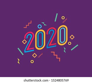 Typography text 2020 font and rats in line style, Creative design for Greeting Lettering. New Year of the rat symbol 2020, flyers, posters, banners and calendar.