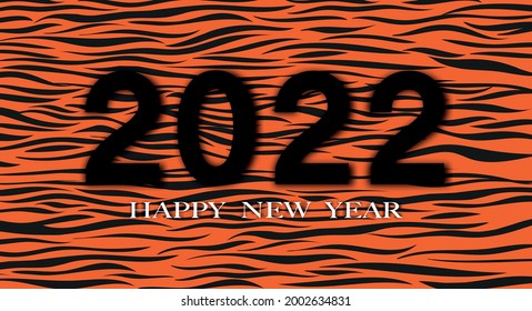 Texto de tipografía fuente 2022 sobre fondo de patrón de piel de tigre, Diseño creativo de moda para letras de saludo en color amarillo y negro.Año nuevo chino 2022 de tigre para volantes, pancarta y calendario