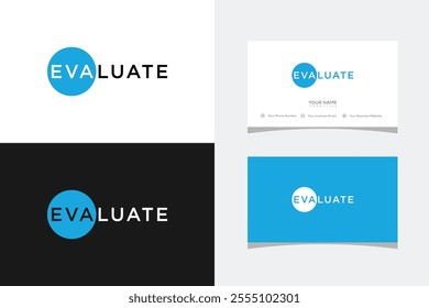 typography text EVALUATE logo design and business card