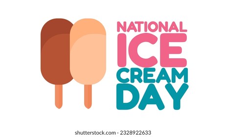 Happy National Eis Cream Day Karte. Zwei Schokolade- und Karamellenkulturen mit Text auf weißem Hintergrund. Vektorquadratischer Banner im flachen Cartoon-Stil.
