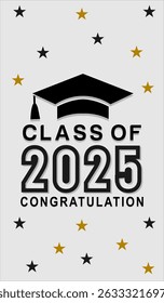 Typography text illustration for class of 2025 graduation, class of 2025 design, vertical.