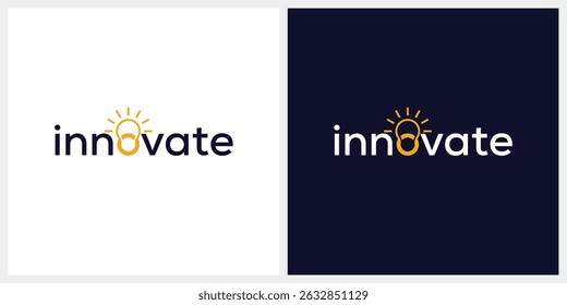 Texto innovar el Vector del diseño del logotipo, concepto gráfico del icono de la energía de la bombilla de luz