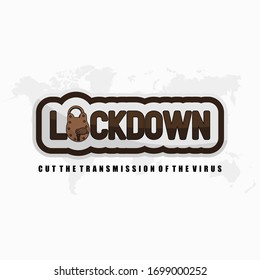 Typography text for Lockdown from Covid-19 with classic padlock vector illustration for template design