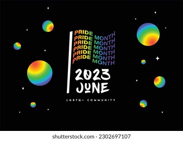 typography text and rainbow flag on dark background vector design pride 