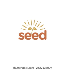 typography text seed logo design, plant growing vector graphic concept