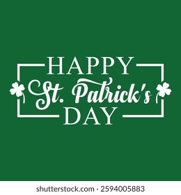 Typography text of St. Patrick's Day with lucky clover on green background. Vector illustrator design template, Vector illustration: Handwritten elegant modern brush lettering composition