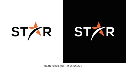 typography text star logo design vector, swoosh symbol concept
