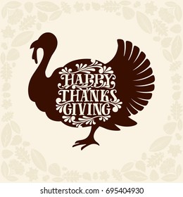 Typography of Thanksgiving. Beautifully decorated holiday text with autumn elements.