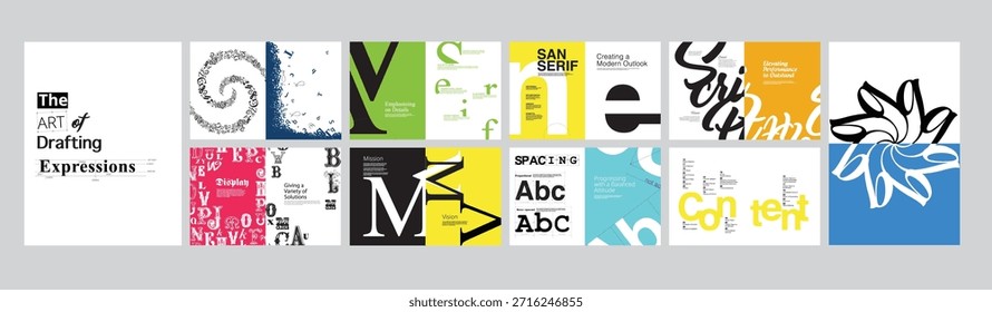 Tipografía temática base letras alfabéticas estilo libro páginas cubiertas de Vector colorido